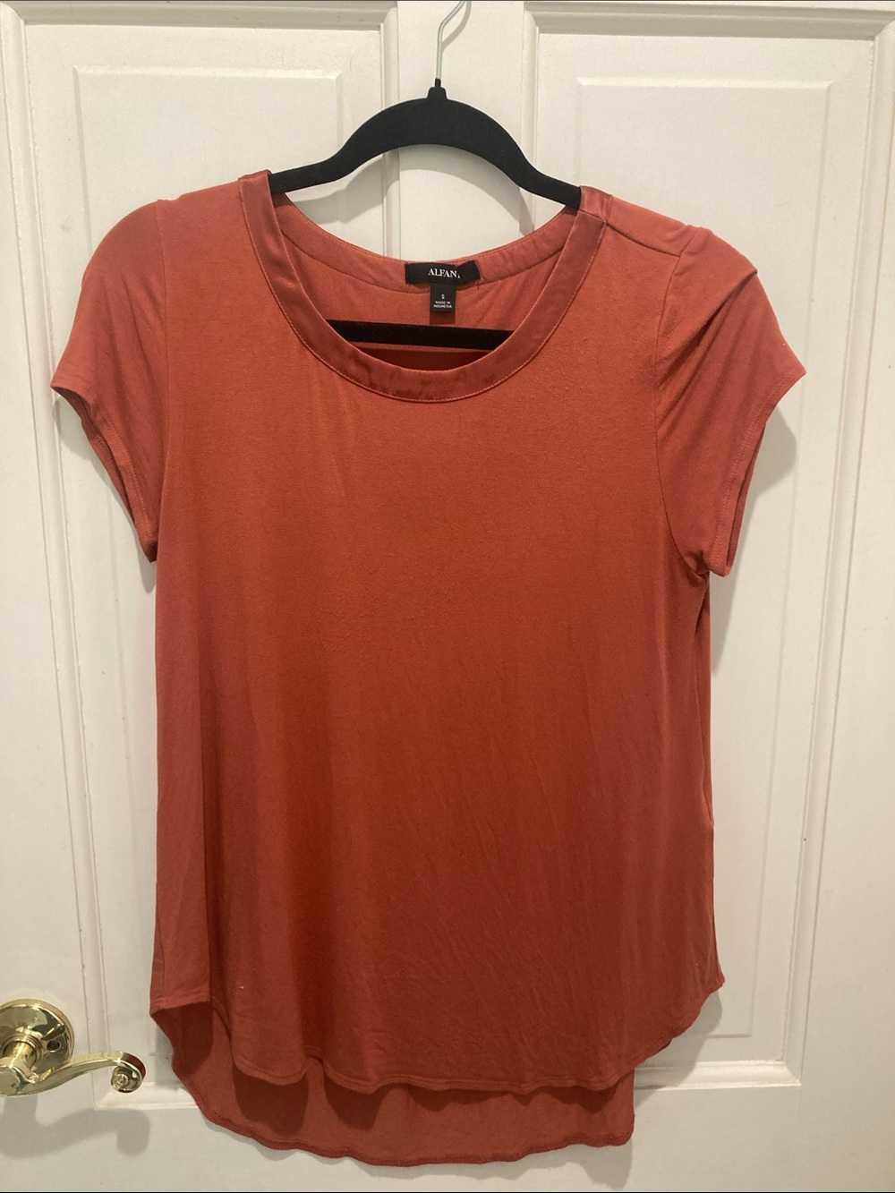 Alfani Short-Sleeve Round Neck Top in Rust